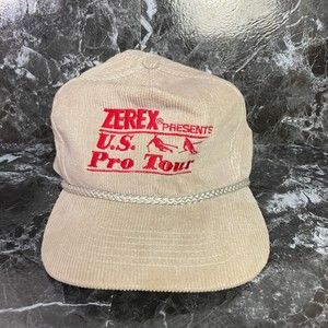 Vintage Zerek US Ski Pro Tour Beige Red Corduroy Rope Cap Hat Winter Skiing Men